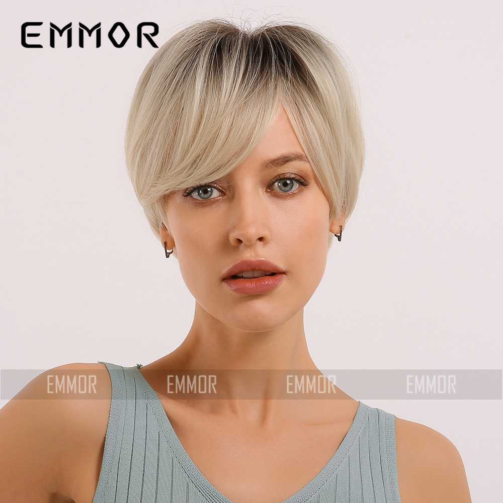 新款直销Emmor亚马逊外贸欧美假发wigs 黑色渐变金色直发短发化纤