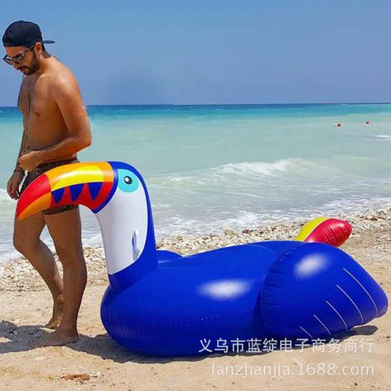 新款直销现货200*105cml蓝色巨嘴鸟浮排游泳圈 加大加厚充气救生