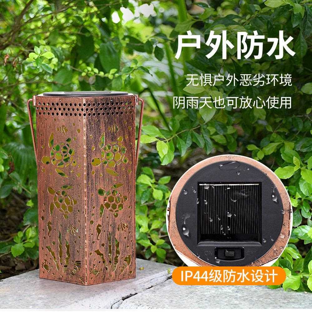 新款直销跨境太阳能铁艺灯笼户外防水镂空投影灯挂树装饰氛围灯庭