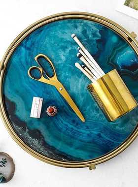 新款直销北欧轻奢金属玛瑙石纹托盘茶盘茶几收纳装饰品摆件 家居