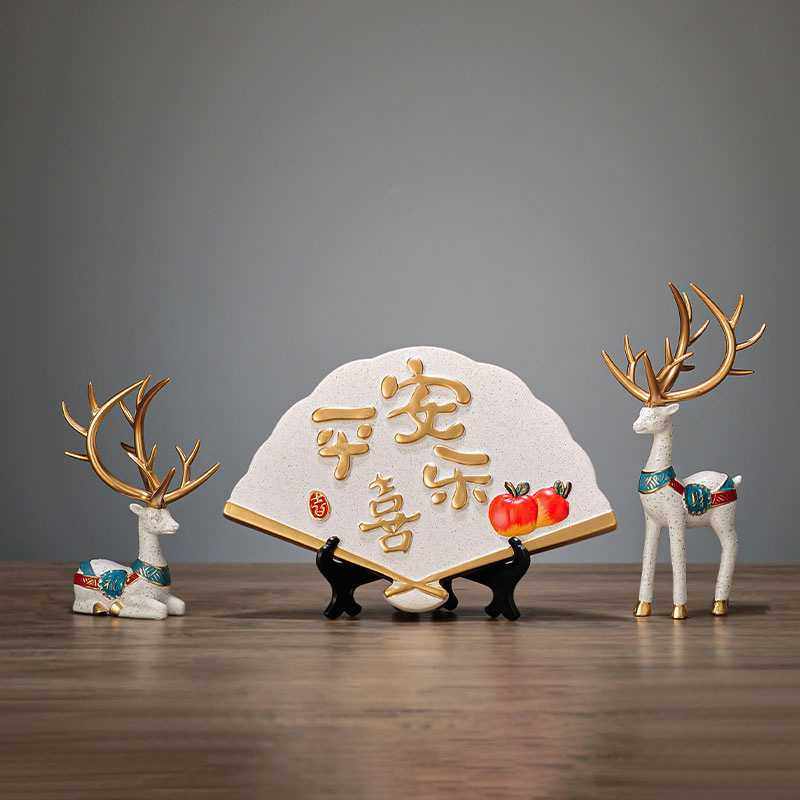 新款直销新中式平安喜乐摆件扇叶盘客厅玄关装饰品电视柜酒柜乔迁,家居饰品,桌面摆件,淘宝优惠券,粉丝福利购,淘宝优惠卷