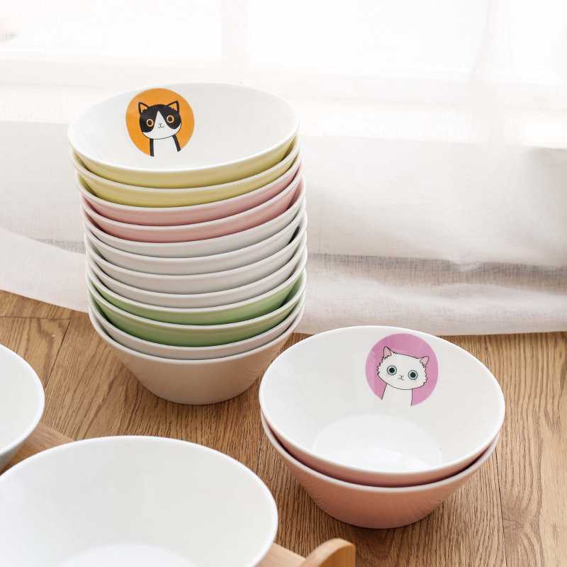 新款直销猫碗猫食盆防黑下巴猫饮水可爱陶瓷单碗扁脸大容量猫饭碗