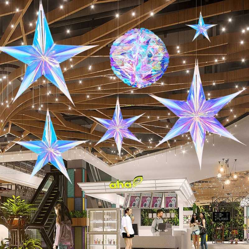 新款直销五角星星拉花毕业典礼挂饰婚礼生日商场装饰派对用品霓彩