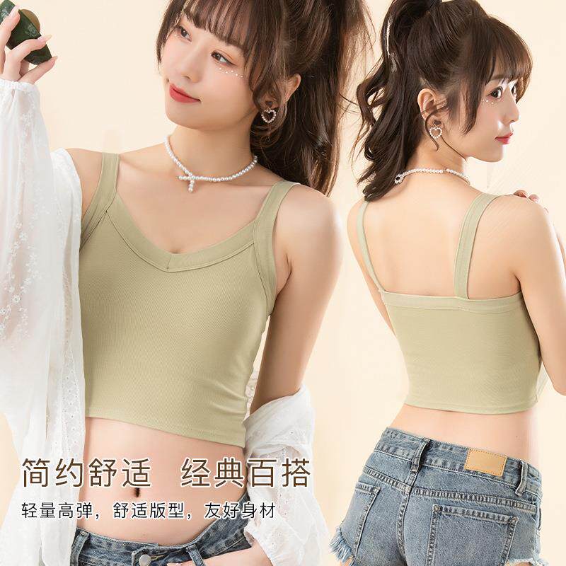 新款直销美背吊带内搭带胸垫小胸聚拢女士背心外穿一体式瑜伽运动