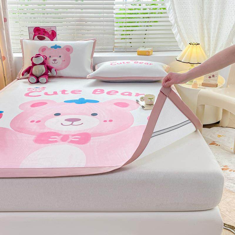 新款直销冰丝凉席三件套学生宿舍单人夏天席子卡通儿童夏季软席可