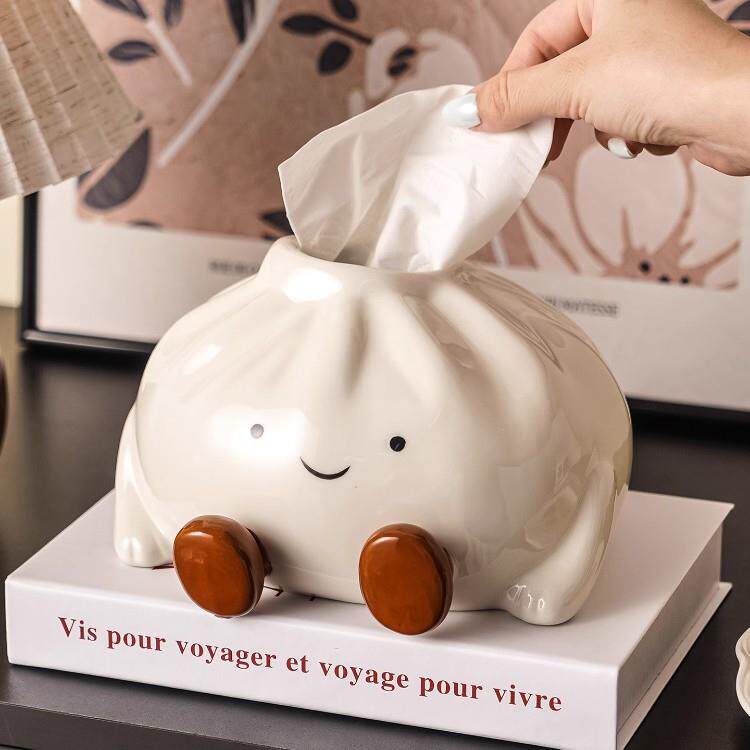 新款直销可爱创意包子造型陶瓷抽纸盒高颜值客厅家用桌面纸巾盒装