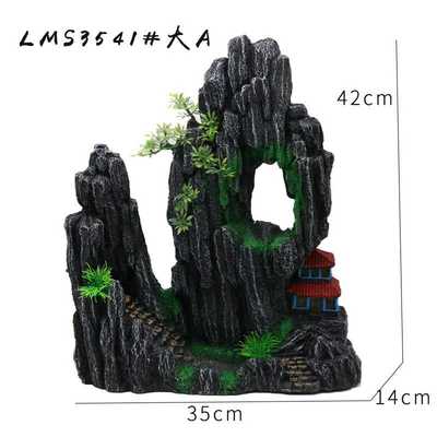 新款直销大型鱼缸造景套餐三件套假山小桥流水人家造景假山仿真石