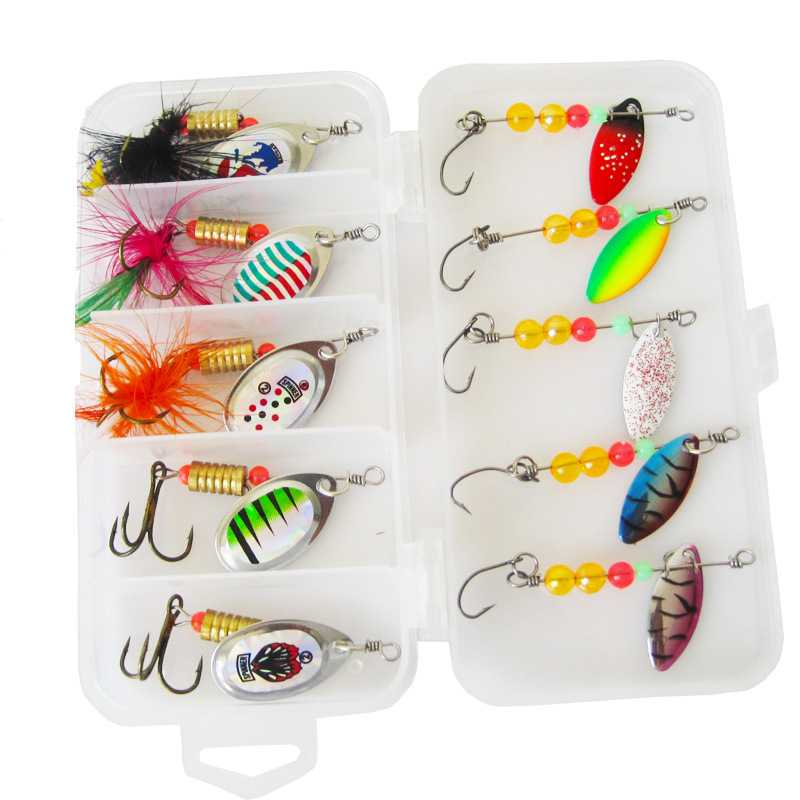 新款直销路亚饵旋转亮片套装 手摇片金属饵马口翘嘴专杀饵羽毛饵