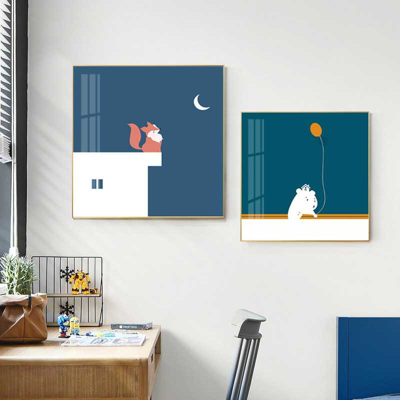 新款直销现代简约卡通动物客厅装饰画沙发背景墙组合挂画儿童房床图片