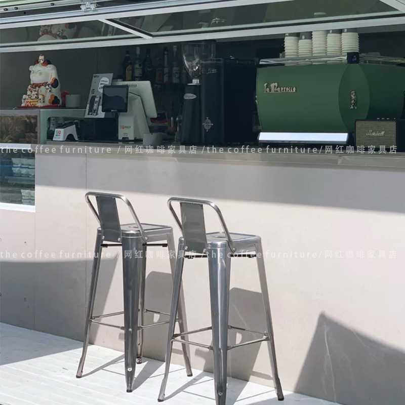 新款直销工业风不锈钢色吧台椅美式不锈钢色酒吧椅不锈钢阳台接待