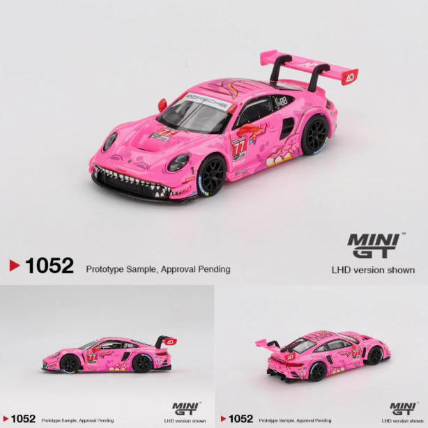 预MINIGT 1:64保时捷911 GT3 R 77号粉色霸王龙 合金汽车模型1052