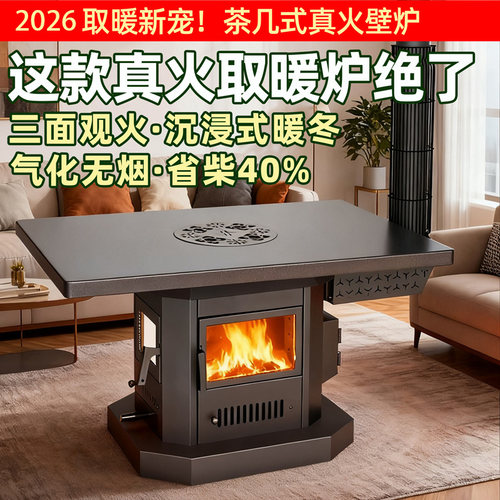 新型三面观火家用取暖炉特厚烧柴真火壁炉式多功能气化烤火炉子