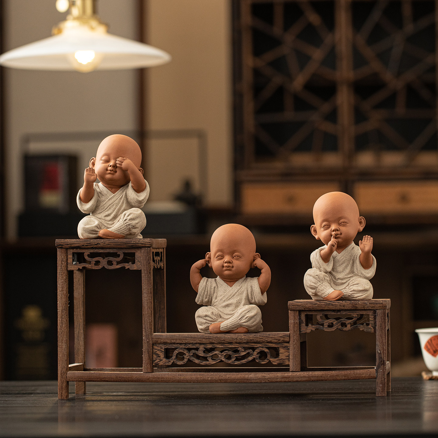 新中式可爱三不小和尚紫砂茶宠摆件家居客厅茶桌茶台茶玩萌宠摆设