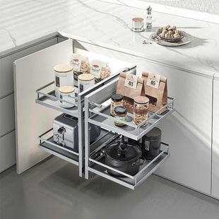 悍高铂金全开小怪物转角拉篮橱柜创意调料篮置物开门式厨房收纳