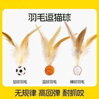 猫咪玩具羽毛弹力球逗猫棒自嗨球带羽毛解闷神器趣味运动消耗体力