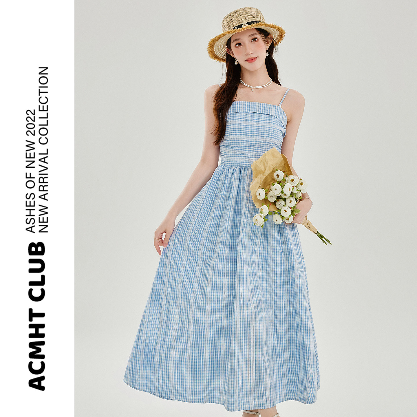 法式蓝色格纹抹胸吊带连衣裙女夏季新款田园风气质露肩收腰大摆裙,女装/女士精品,连衣裙,淘宝优惠券,粉丝福利购,淘宝优惠卷