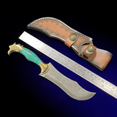 英吉沙高硬度锋利大马士革钢手把肉小刀黄铜松石手柄握感舒适