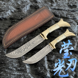 新款英吉沙手工锻打大马士革钢高硬度锋利小刀手把肉小刀果蔬刀