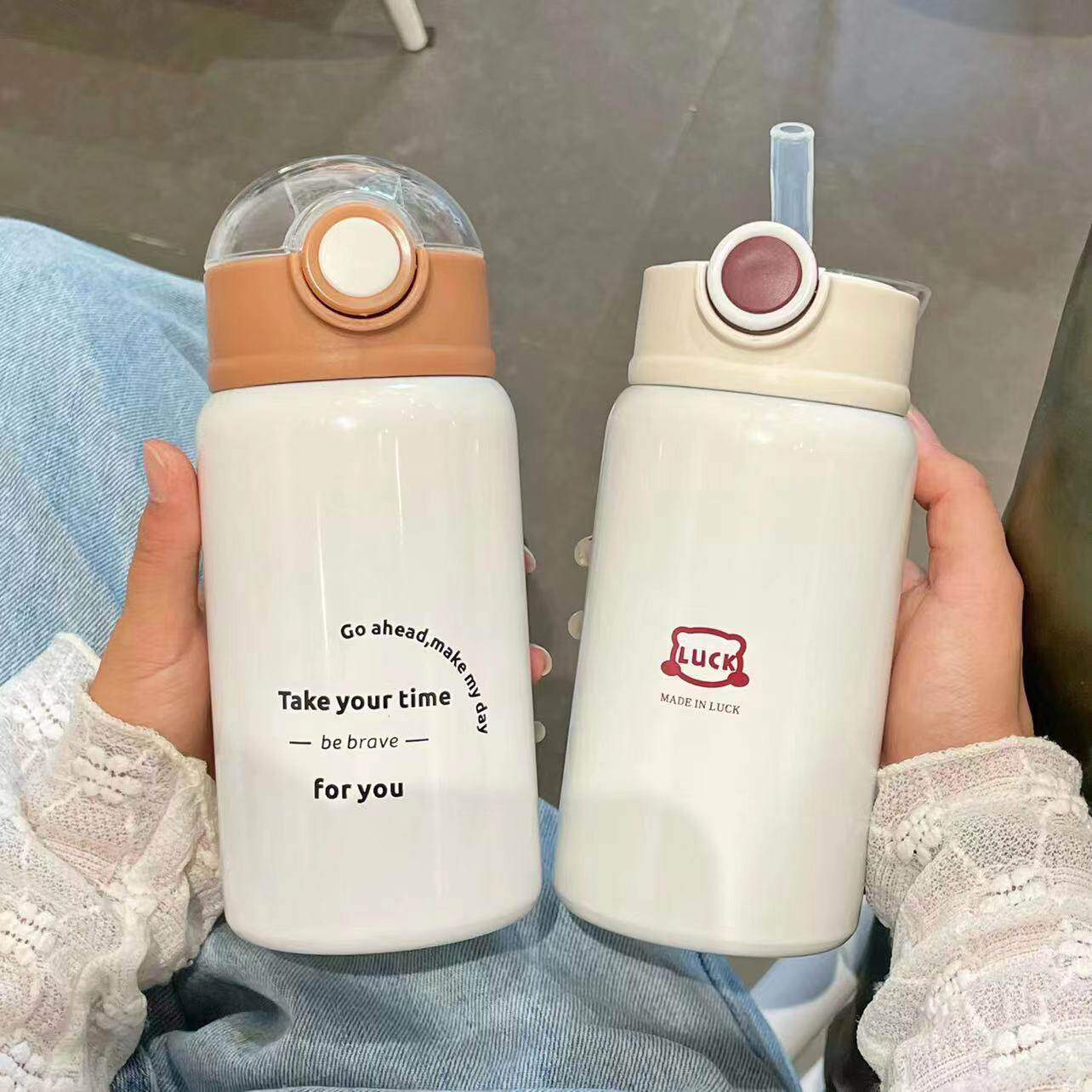 保温杯女生简约带吸管水杯女新款2025高颜值学生便携小巧女士杯子