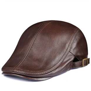 2025新款时尚男士真皮帽子中老年爸爸冬季鸭舌帽前进帽冬季帽子男