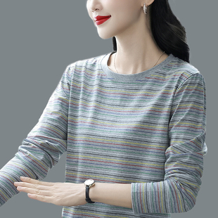中年妈妈休闲上衣秋衣 早秋宽松显瘦打底衫 纯棉长袖 t恤女2025新款