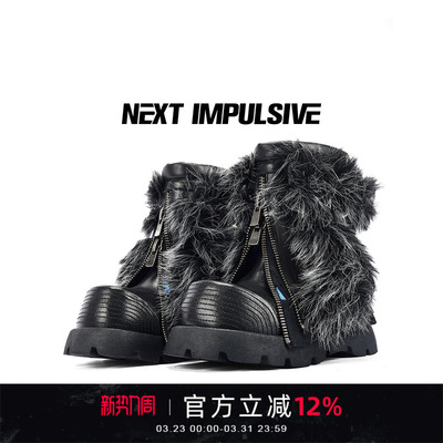 NEXTIMPULSIVE黑色女毛毛雪地靴