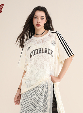 KBLC24AW美式复古蕾丝镂空短袖t恤男潮休闲运动足球情侣上衣