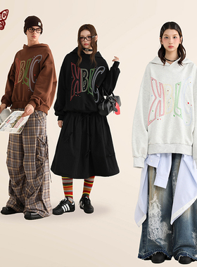 KBLC24AW彩虹糖链条绣撞钉宽松多色黑灰卫衣百搭学生情侣装