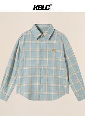 KBLC24AW秋冬经典百搭基础款重工蝴蝶绣花格子衬衫