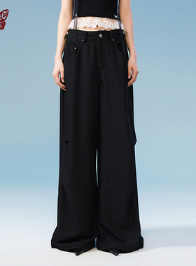 kblc春夏新款压褶设计西装阔腿裤男女款潮牌廓形垂感休闲拖地裤女