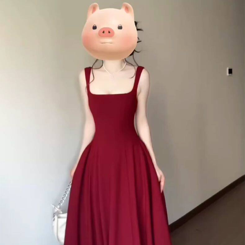 红色吊带连衣裙女夏季法式气质订婚礼服敬酒服收腰显瘦红裙子长裙