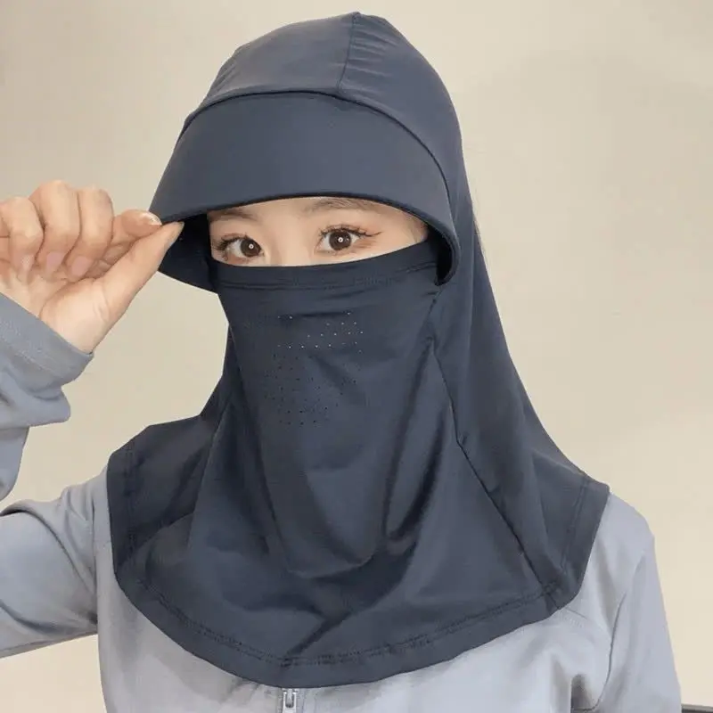 夏季紫外线骑行面罩防晒户外全脸遮阳帽护颈女冰丝透气轻薄男女M