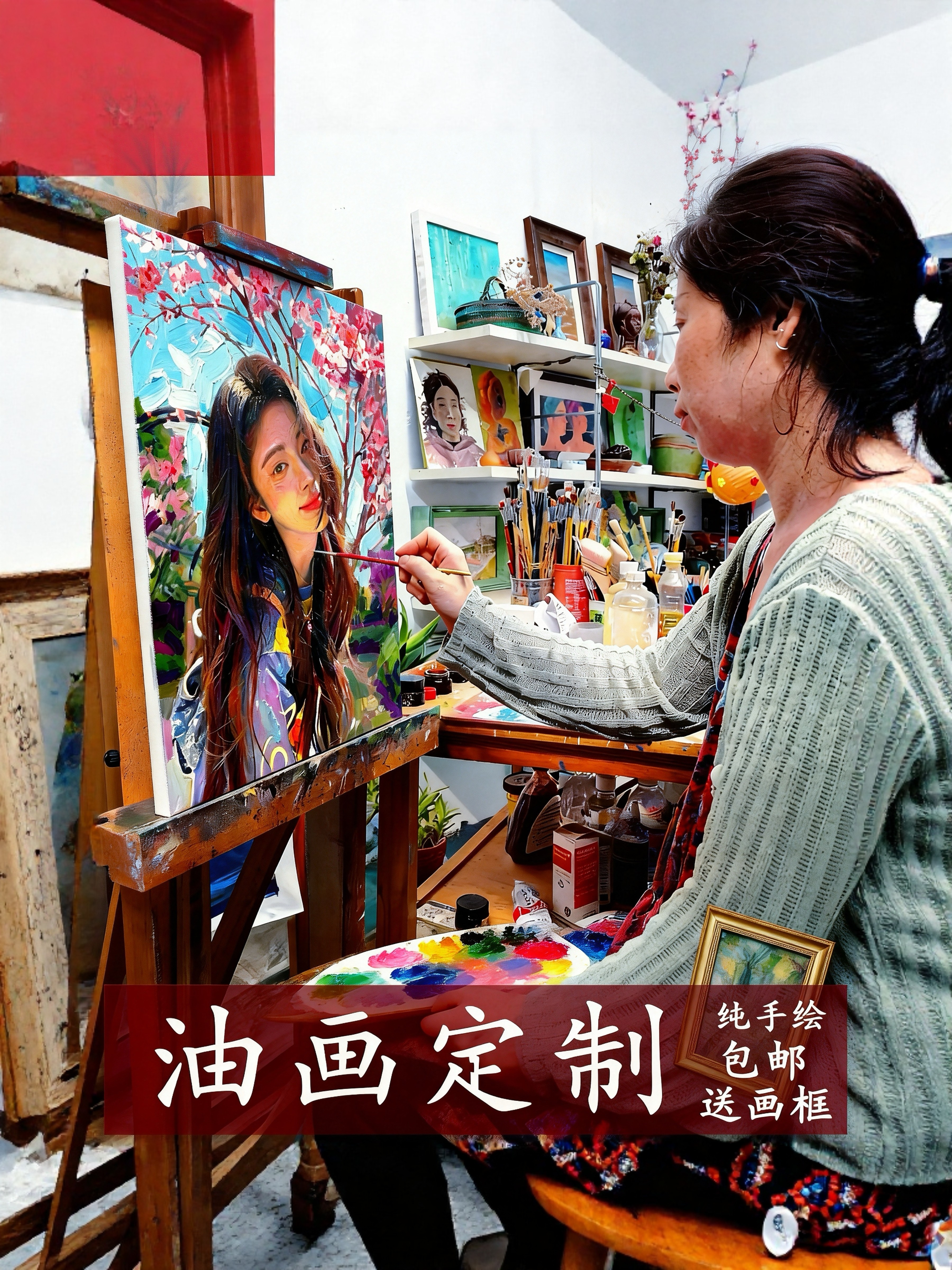 油画定制照片人物转手绘纯手工真人肖像代画风景宠物婚纱照装饰画