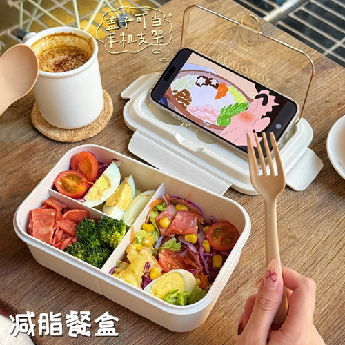 减脂期必备饭盒！可微波带蘸料盒