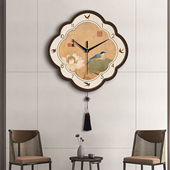 高宅中式 饰画静音挂钟复古简约背景墙壁画时钟 轻奢花鸟风景客厅装