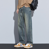 加绒加厚宽松直筒vibe裤 Kuvine冬季 男款 复古cleanfit牛仔裤 子 美式