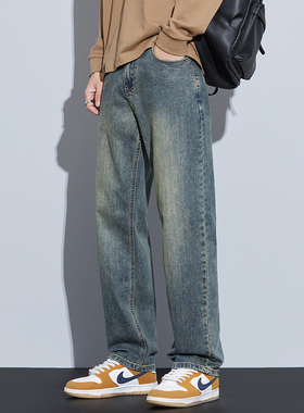 Kuvine冬季美式复古cleanfit牛仔裤男款加绒加厚宽松直筒vibe裤子