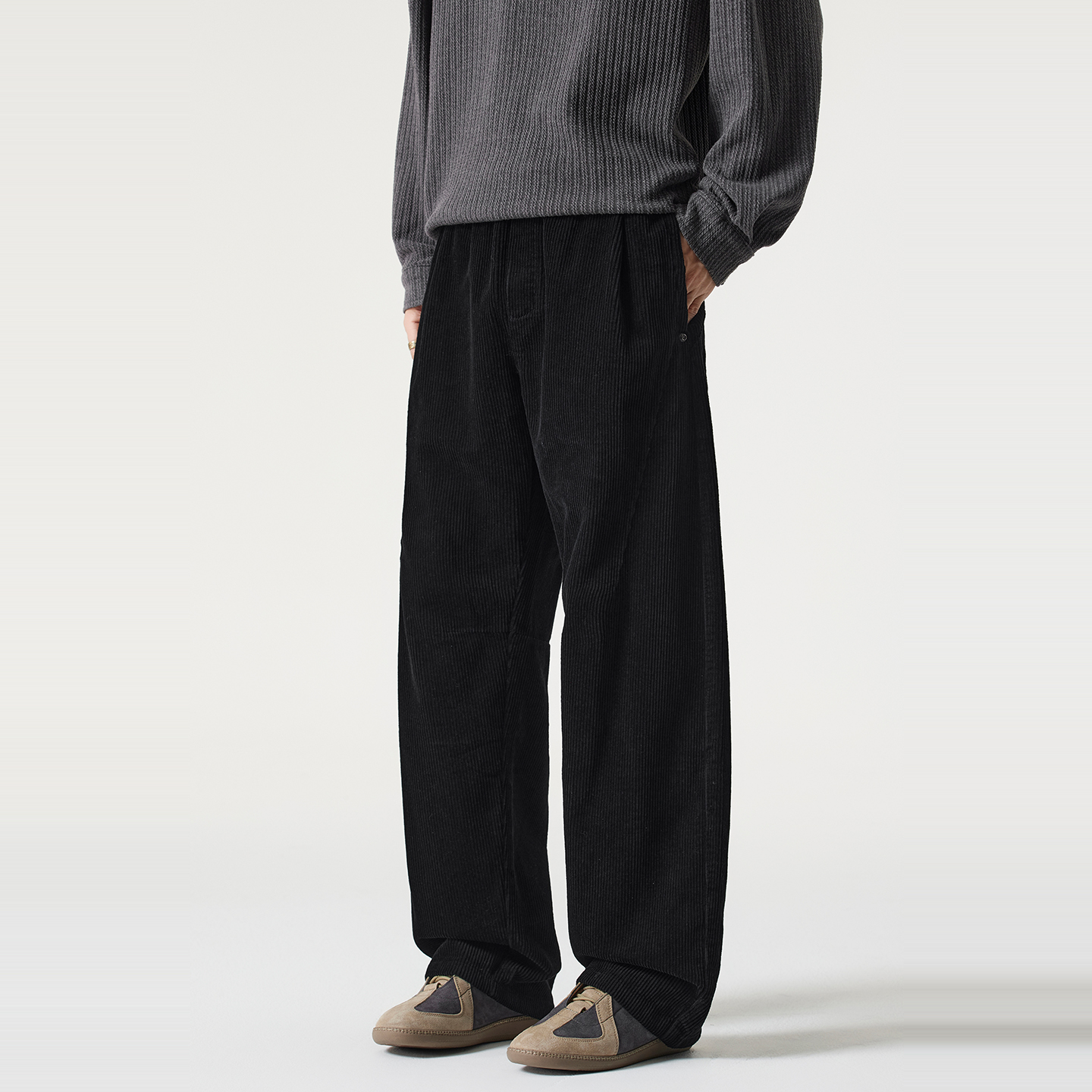 Kuvine日系复古灯芯绒阔腿裤男款