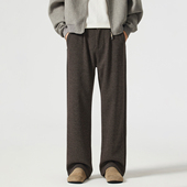 男加绒加厚宽松直筒老钱风休闲长裤 Kuvine冬季 慵懒松弛感羊毛西裤