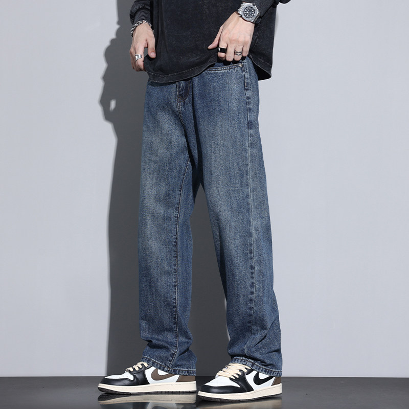 Kuvine春秋款水洗阔腿牛仔裤男款春季美式高街复古宽松直筒长裤子,男装,牛仔裤,淘宝优惠券,粉丝福利购,淘宝优惠卷