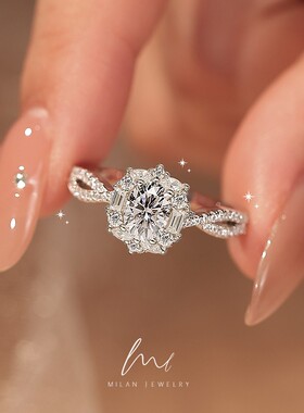 秘蓝烟花鸽子蛋戒指2025新款爆款轻奢小众S925纯银钻戒莫桑钻求婚