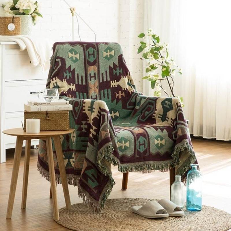 单人沙发盖布北欧风格复古双面垫巾可水洗针织床上盖巾办公室盖g