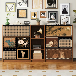 中古风杂物柜子遮挡无门收纳柜防尘遮丑帘免打孔魔术贴滑轨款拉帘