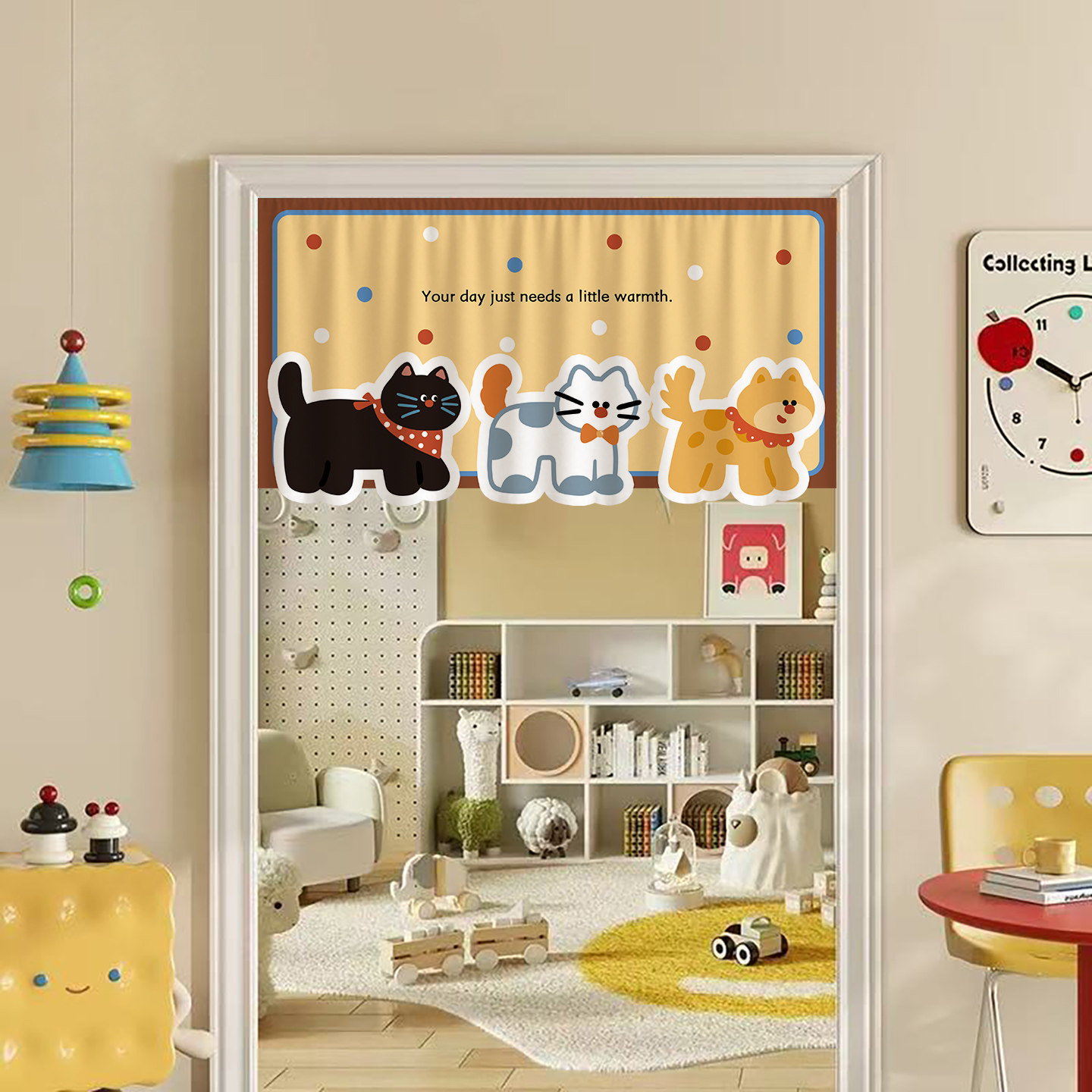 卡通可爱儿童房门头装饰帘厨房卧室吊旗门帘遮挡帘免打孔异形短帘