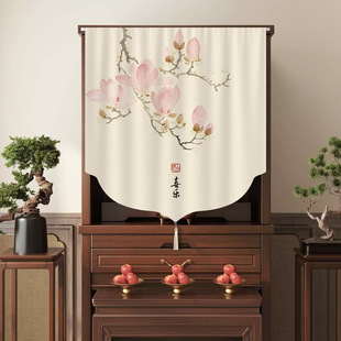 中式佛龛遮挡帘家用免打孔神像拉帘佛堂供桌防尘帘菩萨柜子挡灰帘