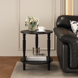 法式中古全实木圆形边几沙发侧边小桌花架置物架复古客厅角几茶几