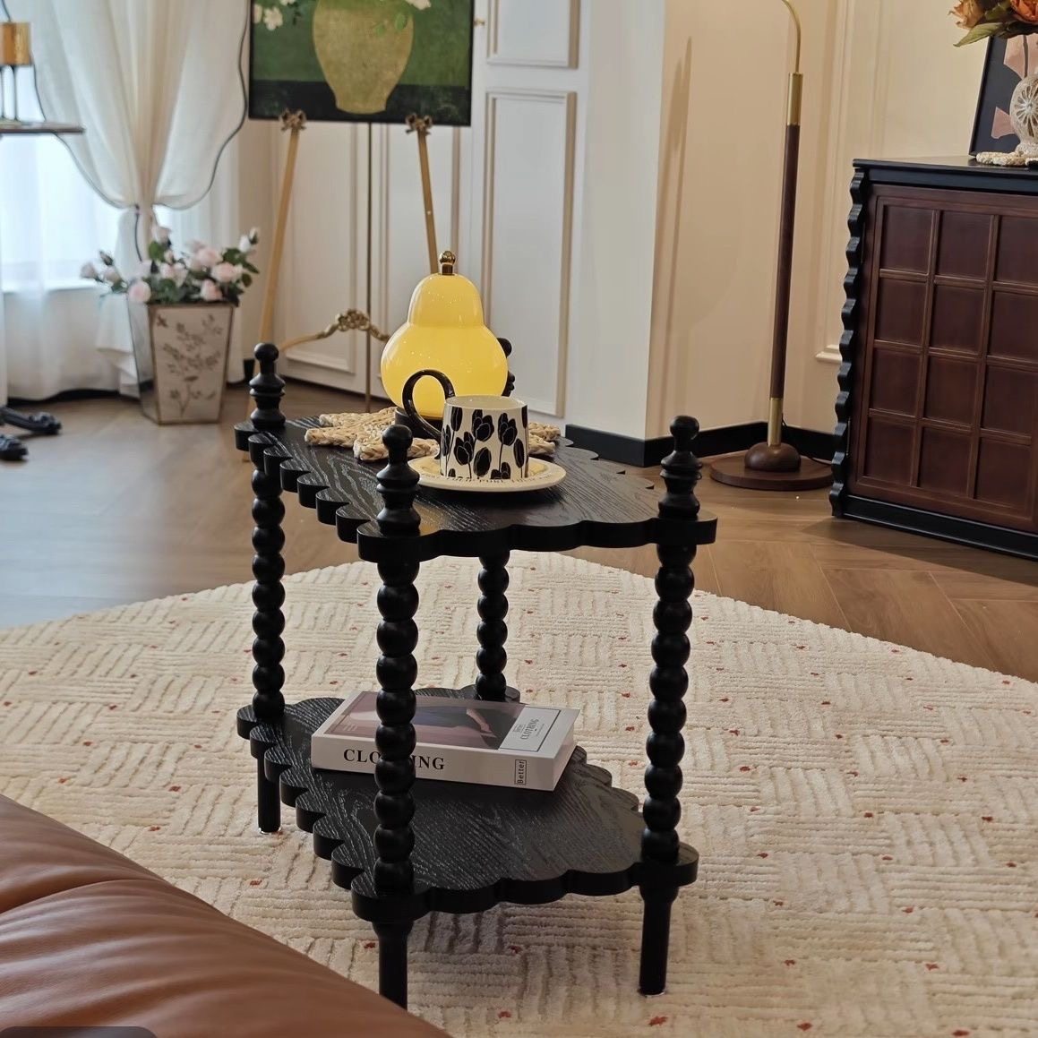 法式复古实木小边几客厅中古风角几小户型沙发小桌子家用置物架子