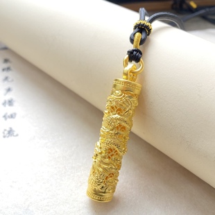 金包银盘龙柱吊坠吊坠足金大龙柱吊坠金男士黄金吊坠盘龙柱男女款