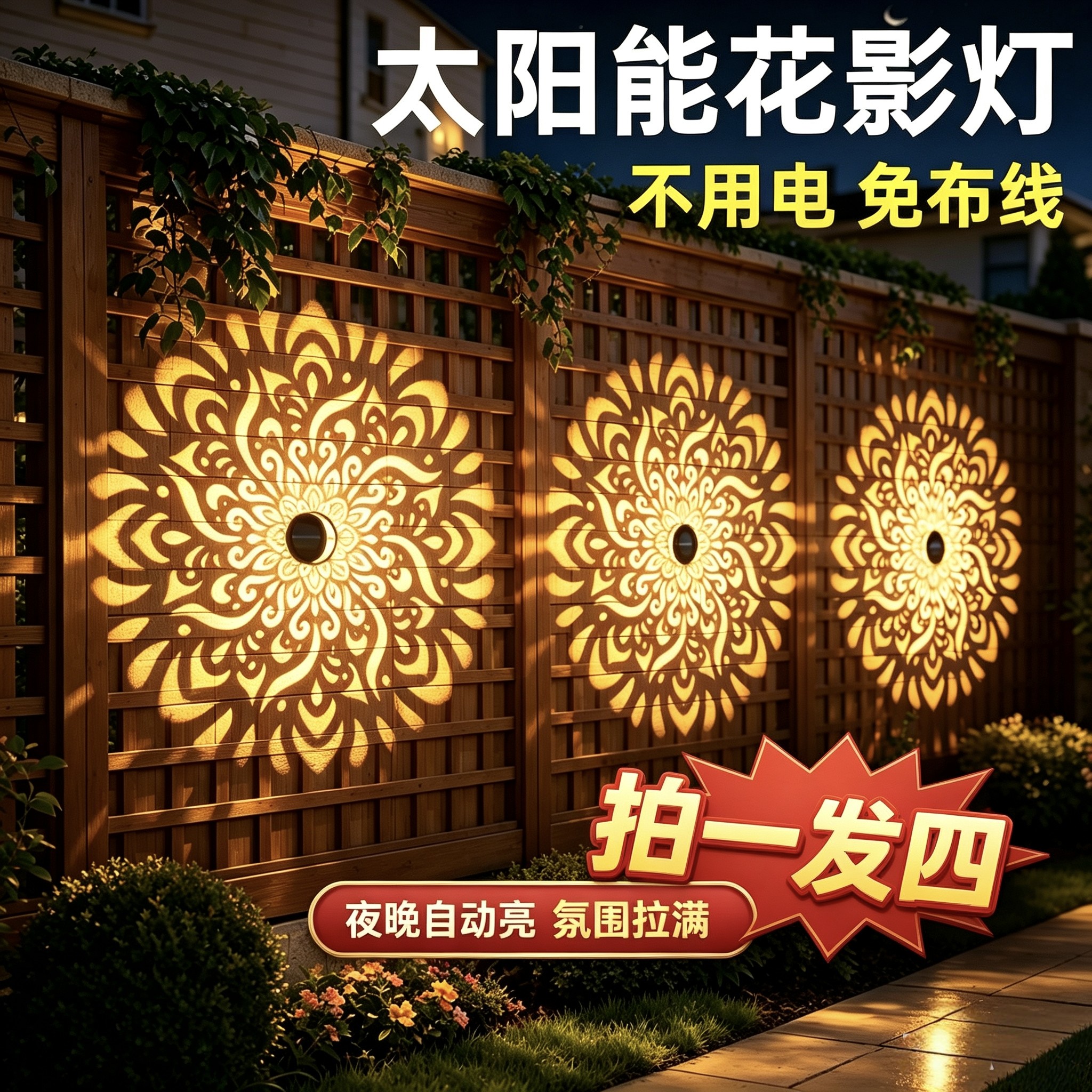 太阳能户外壁灯曼陀罗挂灯庭院墙面洗墙灯家用花园防水氛围装饰灯