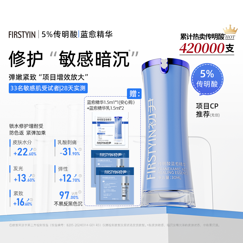 初尹5%传明酸蓝愈精华15/30ml氨甲环酸修护敏感暗沉提亮增效CP